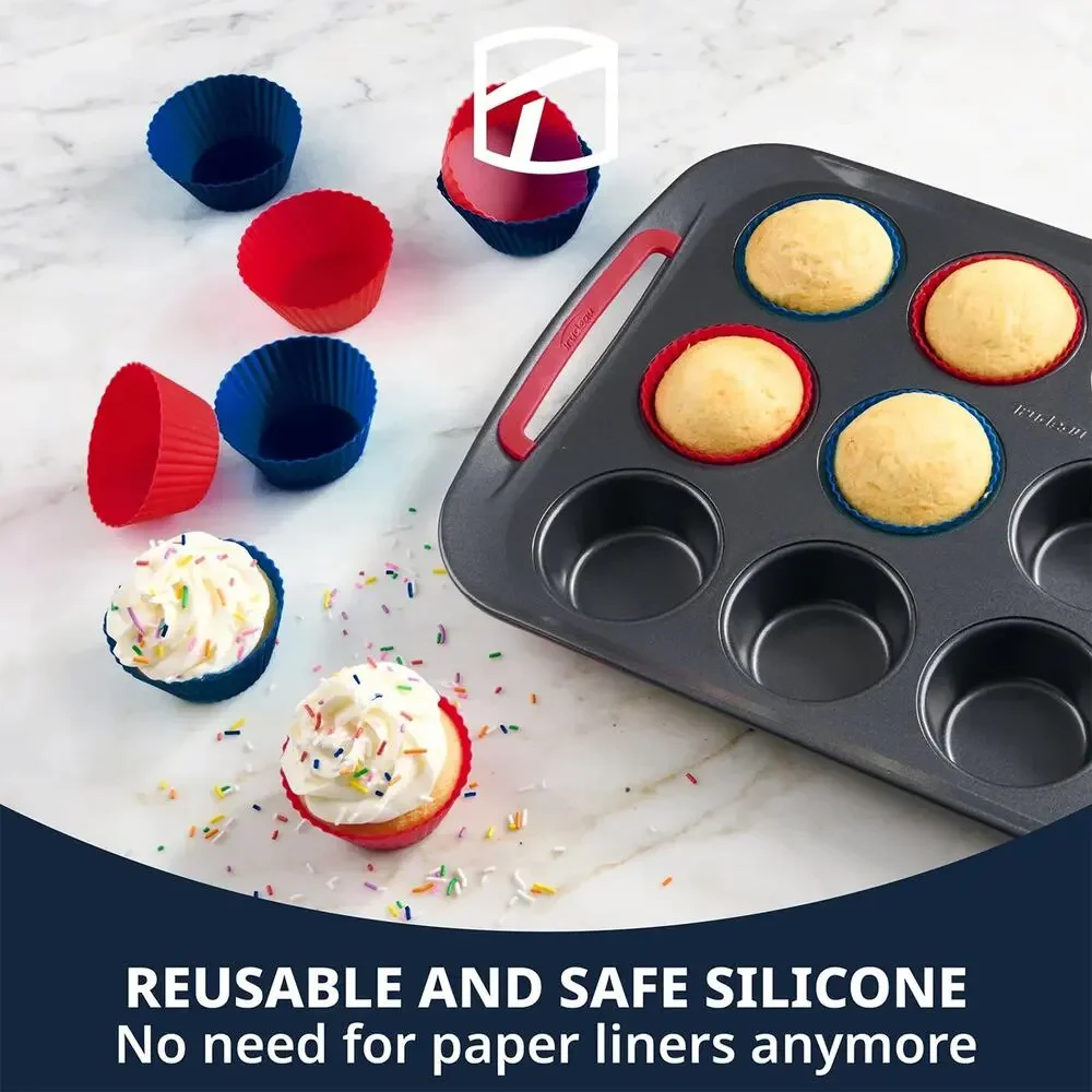 Trudeau Silicone 24 Count Standard Muffin Baking Cups, Red, White and Blue